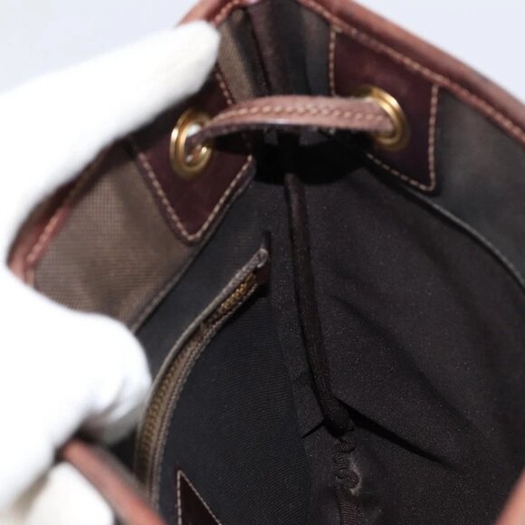 PRADA Shoulder Bag Canvas Dark Brown gold Auth ka080 - Picture 12 of 16